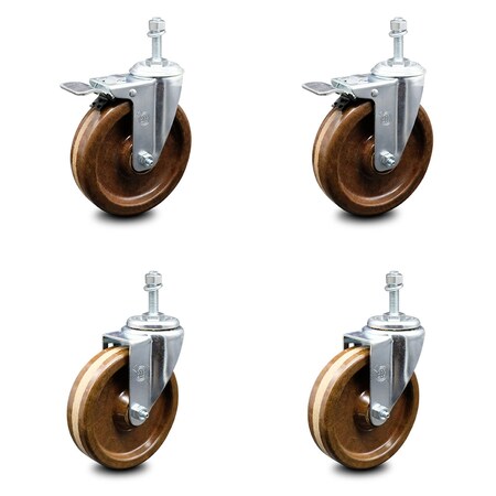 Service Caster 5 Inch High Temp Phenolic Swivel 3/8 Inch Stem Caster Total Lock Brake SCC, 2PK SCC-TSTTL20S514-PHSHT-381615-2-S-2